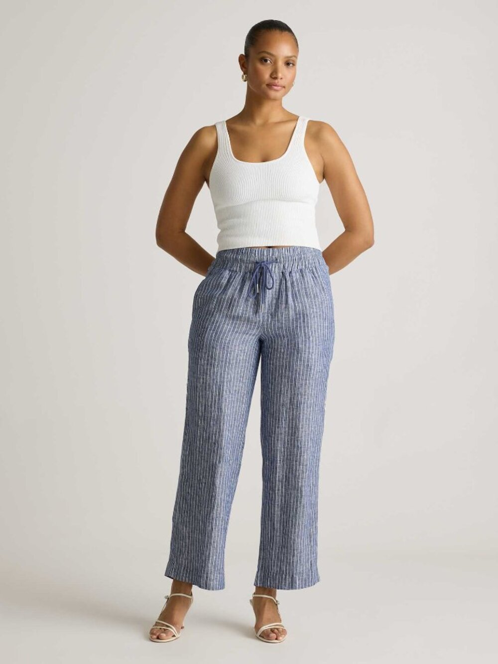 Linen Wide Leg Pants in Chambray Stripe - Picture 6 of 10